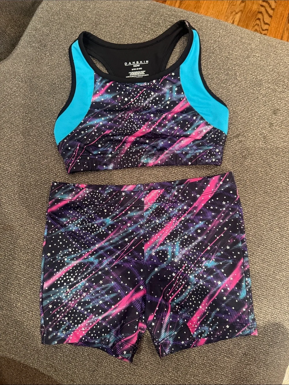 Danskin Black Sports Bra & Shorts Set with Pink & Teal Accents